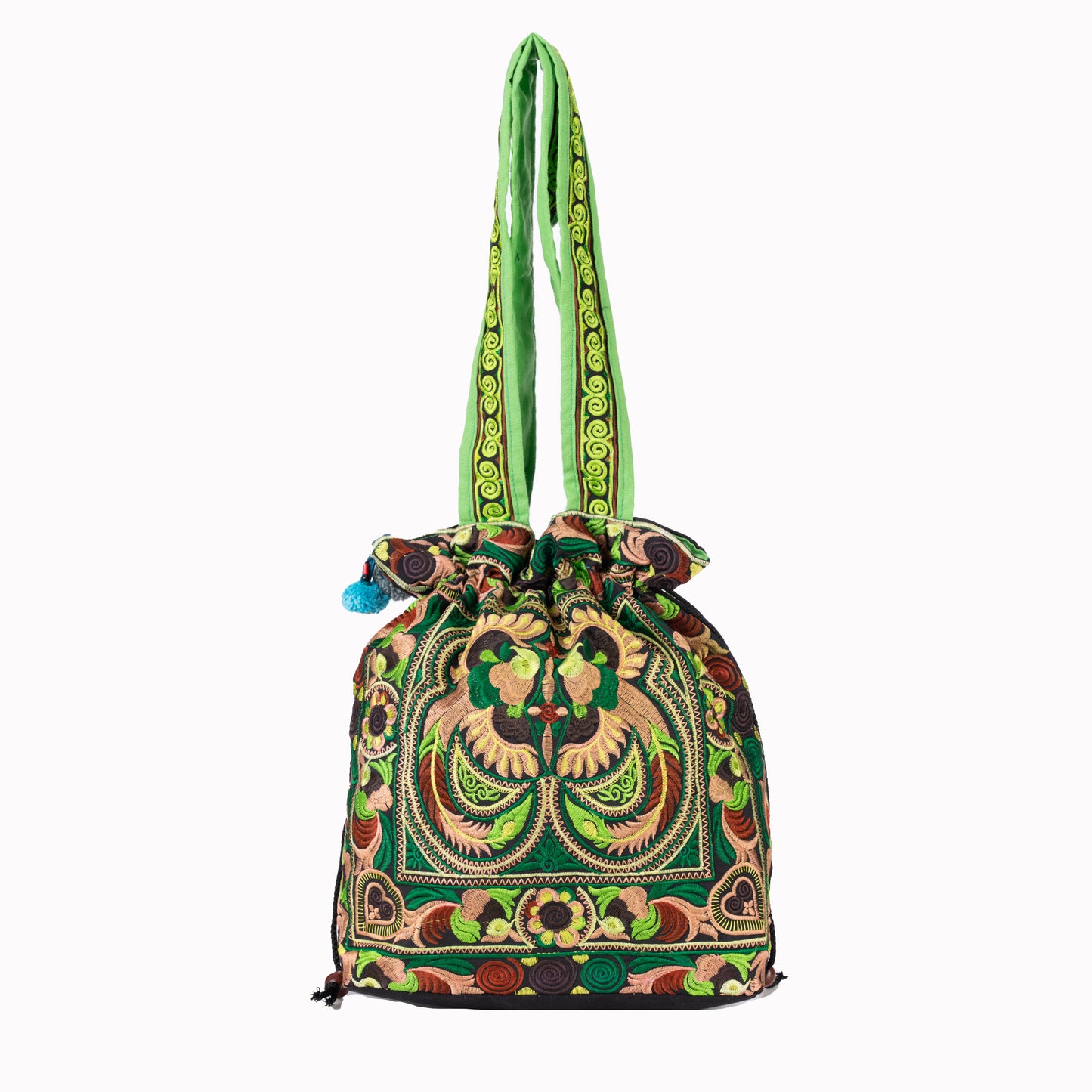 Drawstring Tote Bag with Hmong Tribe Embroidery