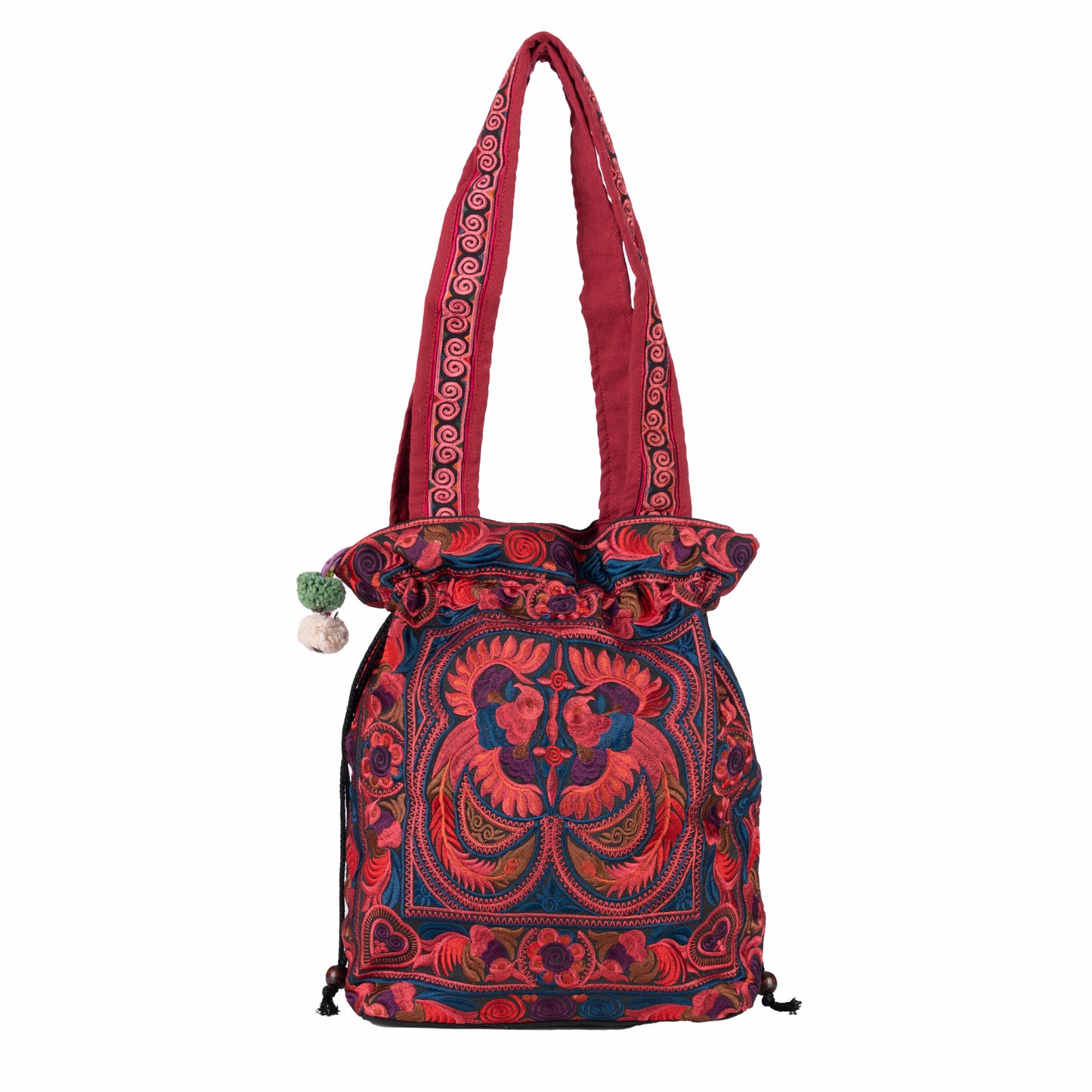 Drawstring Tote Bag with Hmong Tribe Embroidery