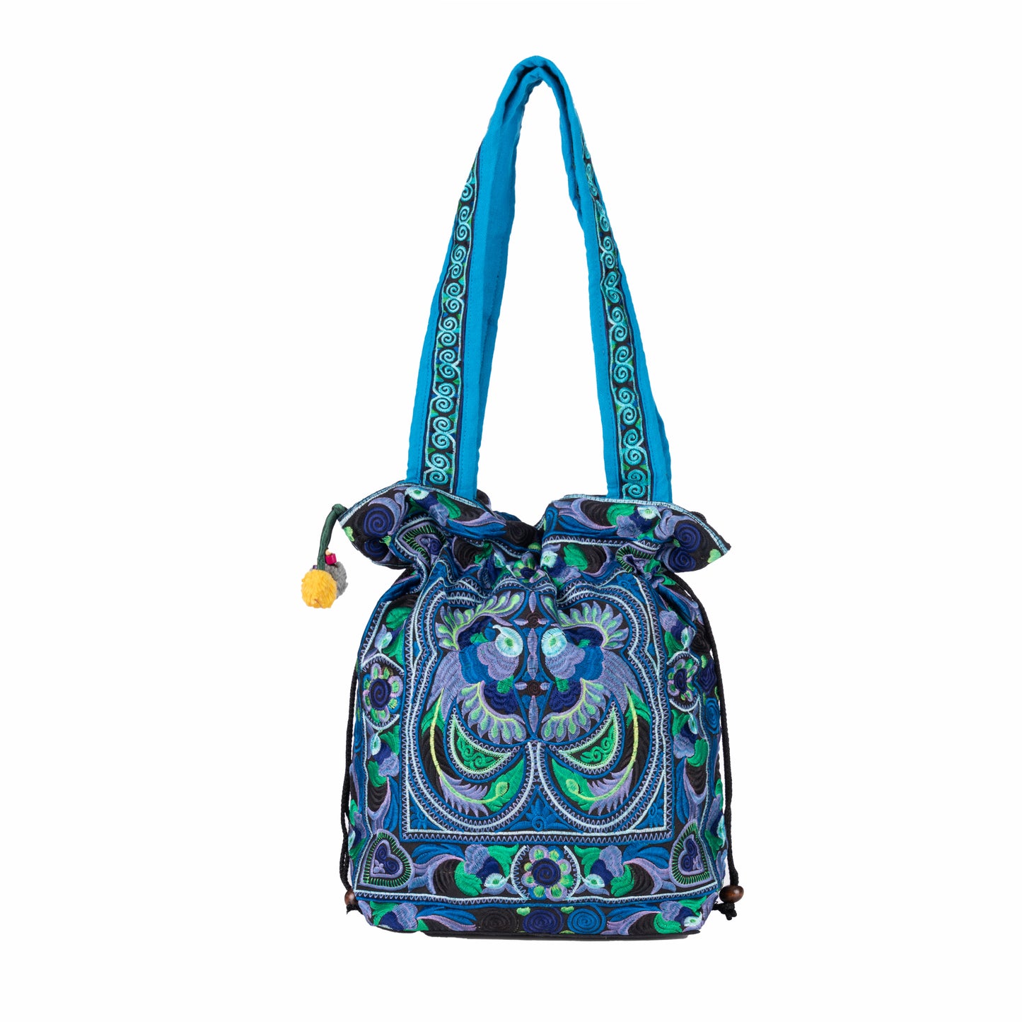 Drawstring Tote Bag with Hmong Tribe Embroidery