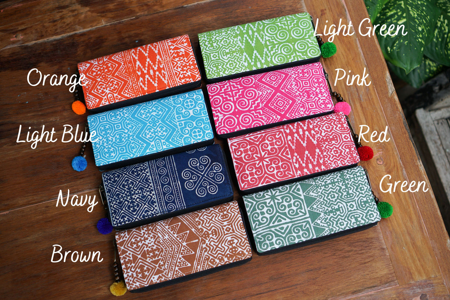 Hmong Batik Wallet for Women with Pom Pom