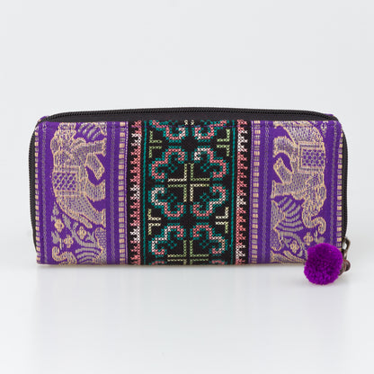 Elephant Embroidered Wallet with Pompom