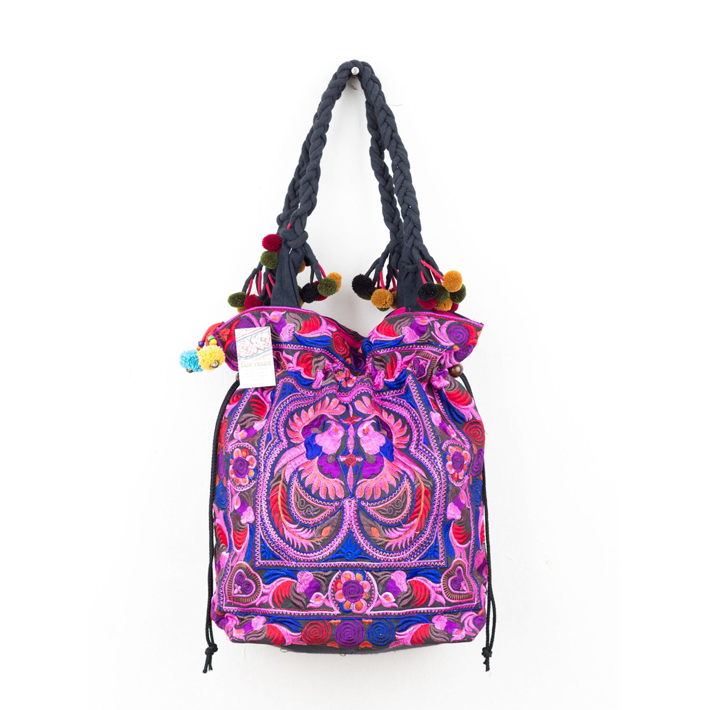 Drawstring Tote Bag with Hmong Tribe Embroidery