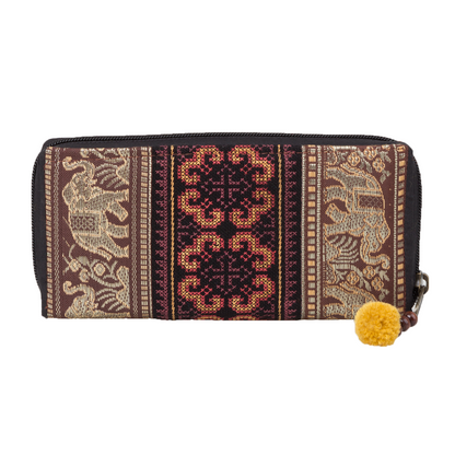 Elephant Embroidered Wallet with Pompom