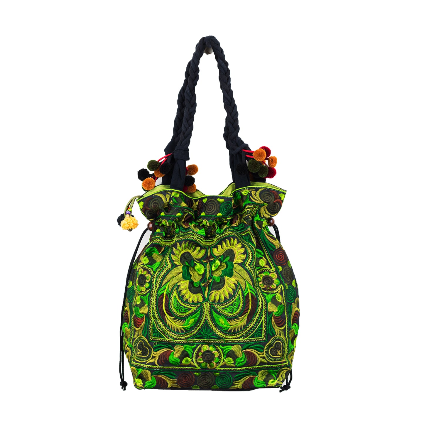 Drawstring Tote Bag with Hmong Tribe Embroidery