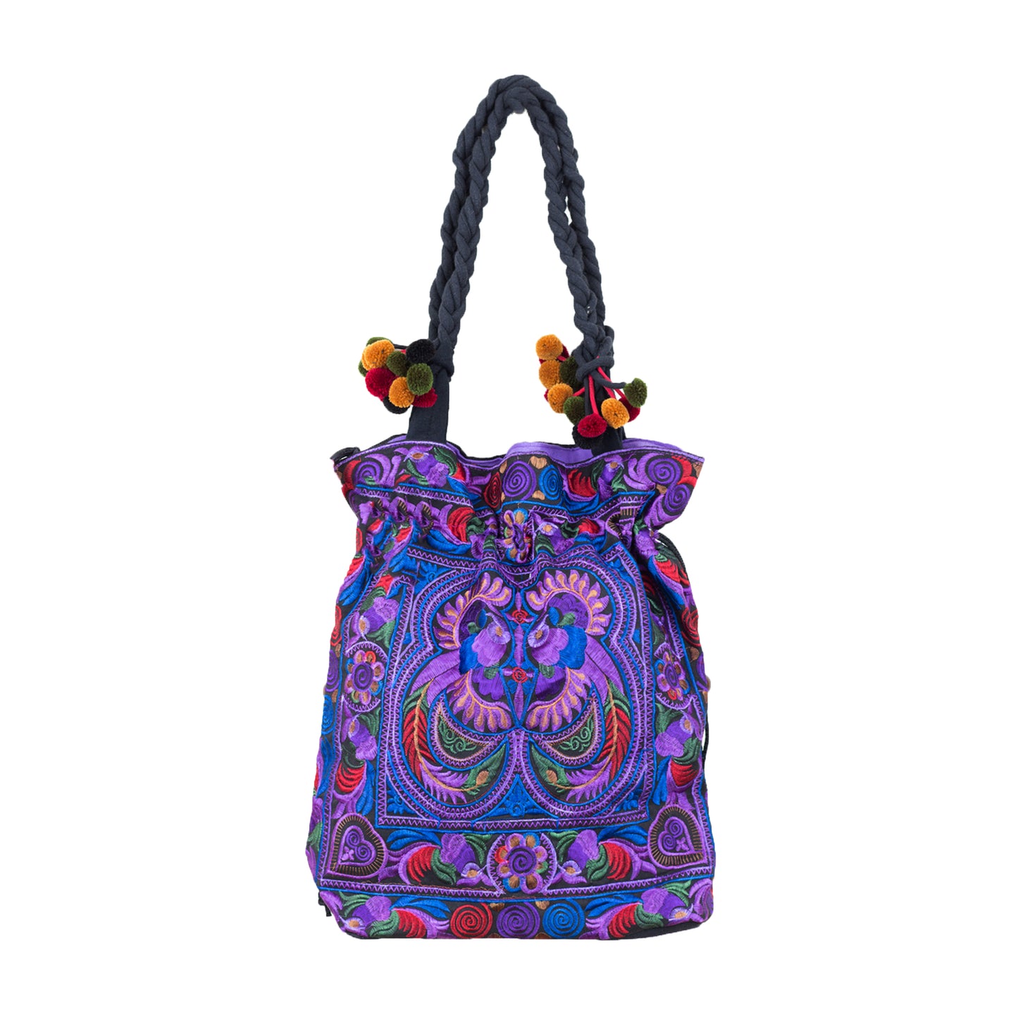Drawstring Tote Bag with Hmong Tribe Embroidery