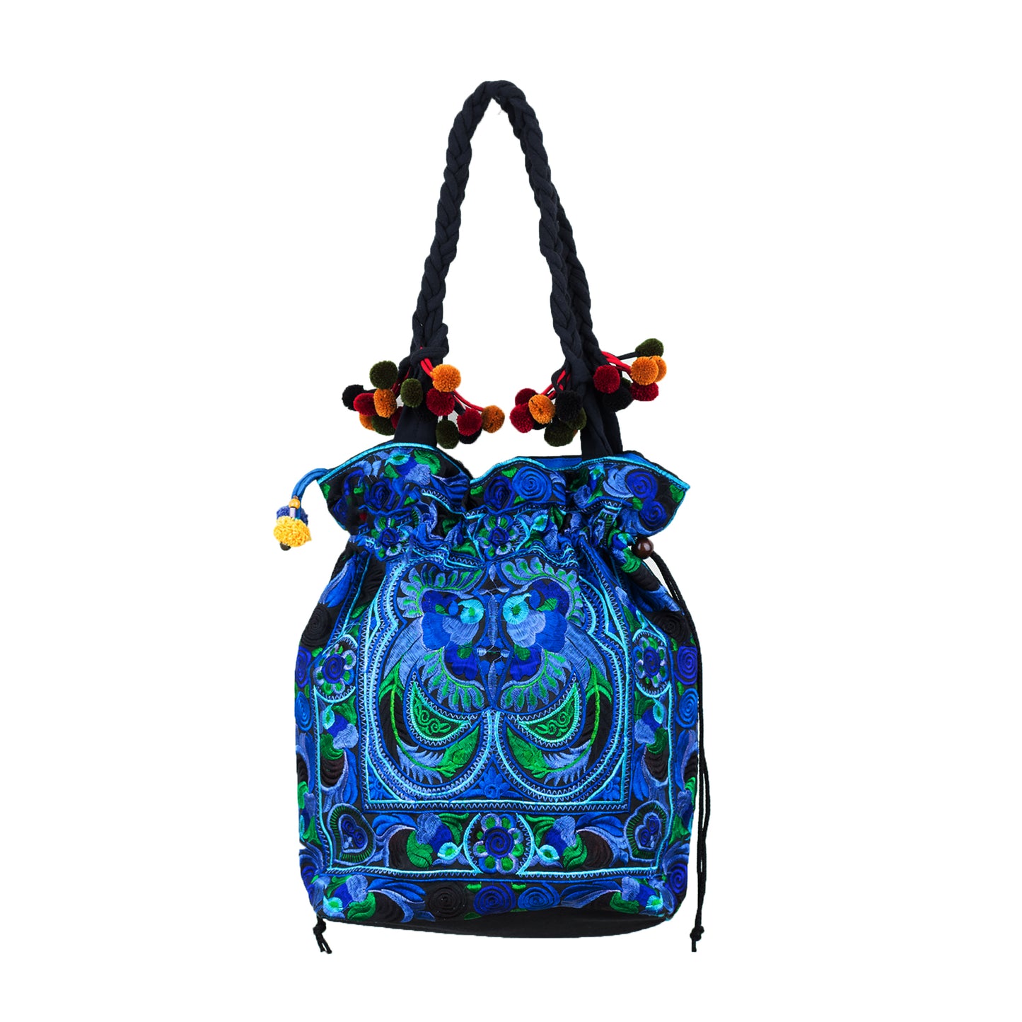 Drawstring Tote Bag with Hmong Tribe Embroidery