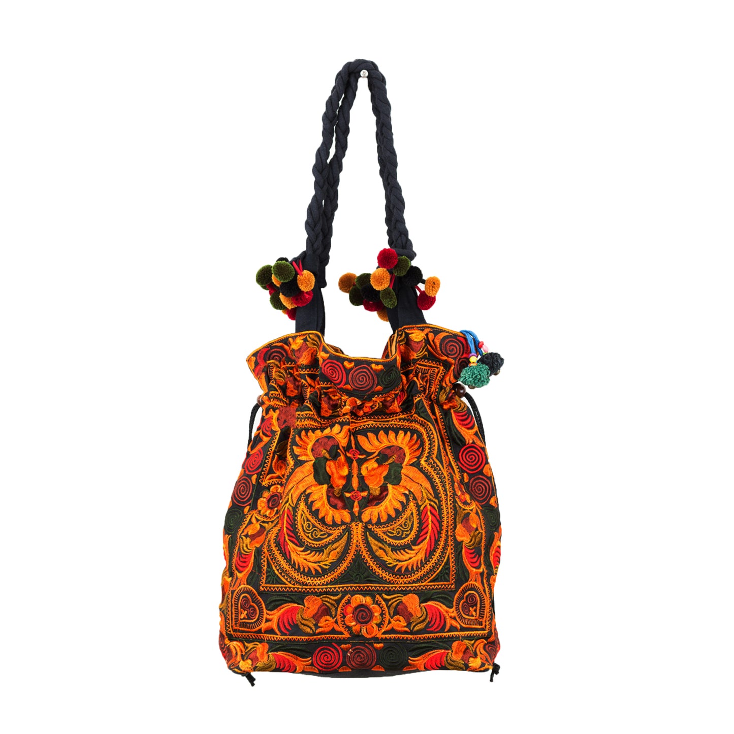 Drawstring Tote Bag with Hmong Tribe Embroidery