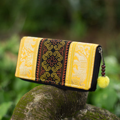 Elephant Embroidered Wallet with Pompom